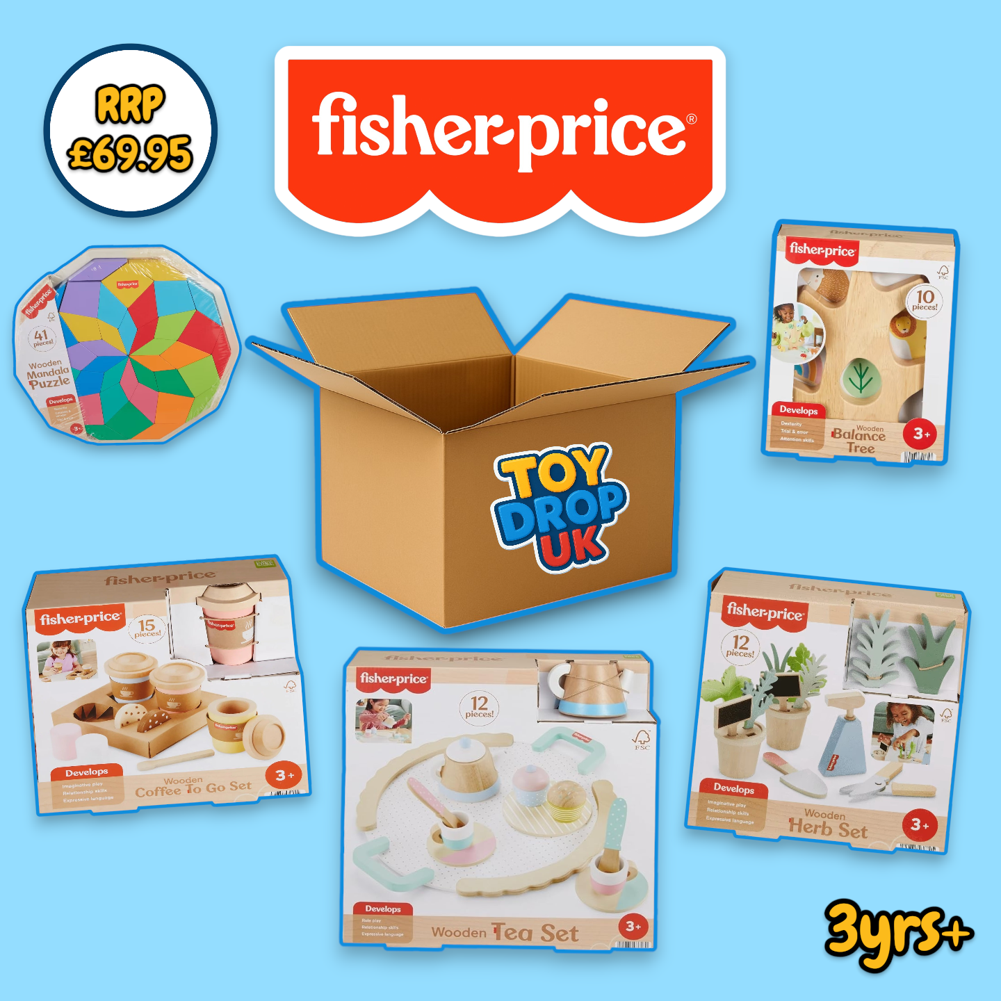Fisher-Price Wooden 5 Item Bundle Box for 3yrs+ RRP £69.95